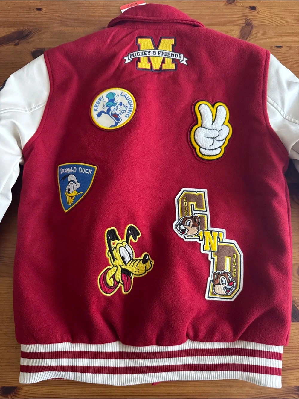 Disney Red and White Mickey Mouse Youth Varsity Jacket with Embroidery Patches